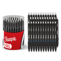 Sharpie S-Gel frente del pack mostrando 36 bolígrafos azul y presentación clara