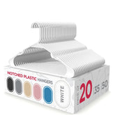 Sharpty perchas pack frontal mostrando 20 unidades blancas para organización eficiente