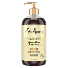 Shea Moisture frente del envase de champú 24oz mostrando diseño y beneficio limpiador