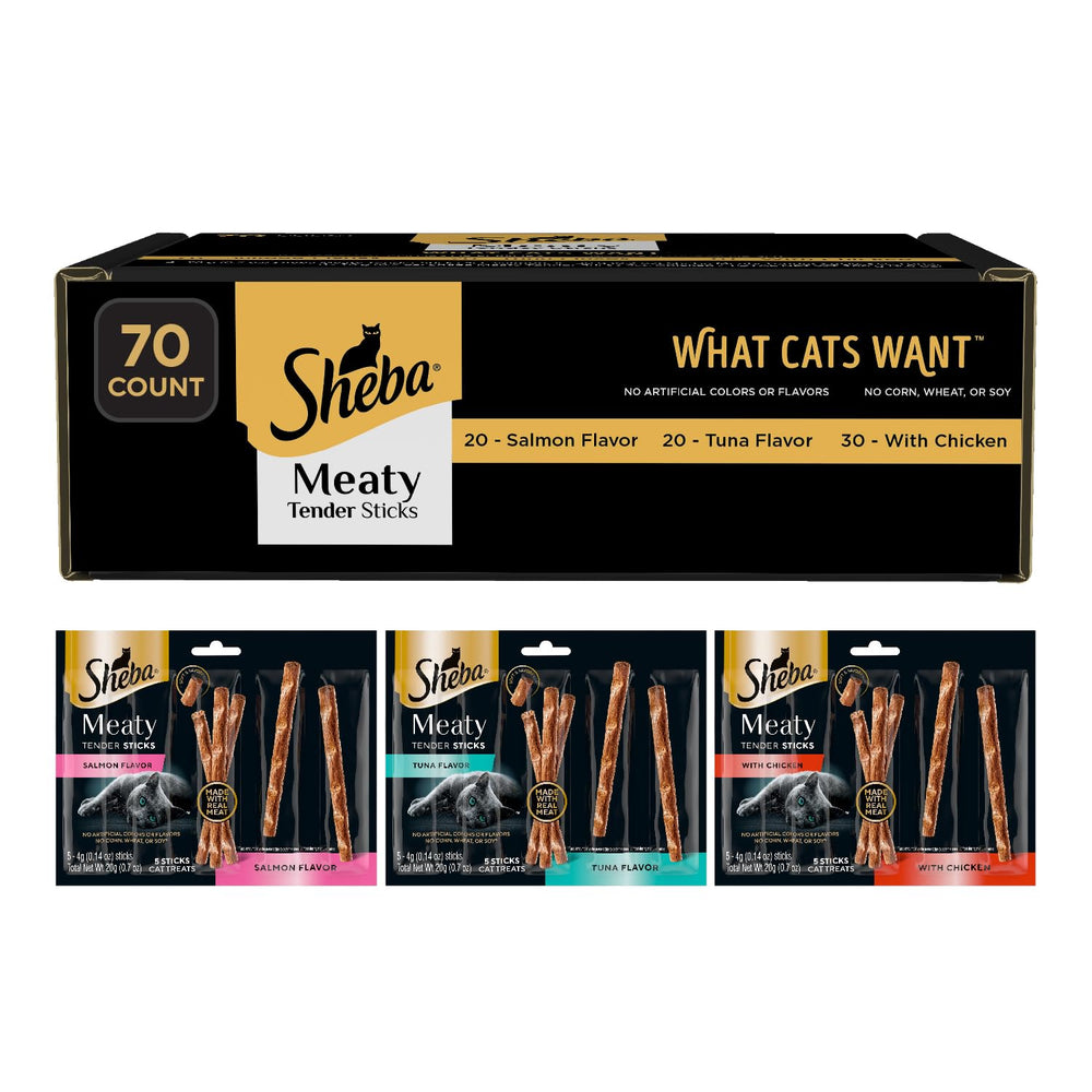 Sheba paquete frontal mostrando 70 unidades y conveniencia