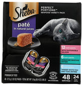 Sheba front packaging showing seafood variety and portioned trays benefit convenience