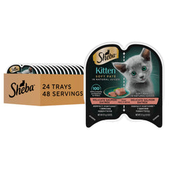 Sheba empaque frontal de Perfect Portions Kitten Salmón mostrando porciones