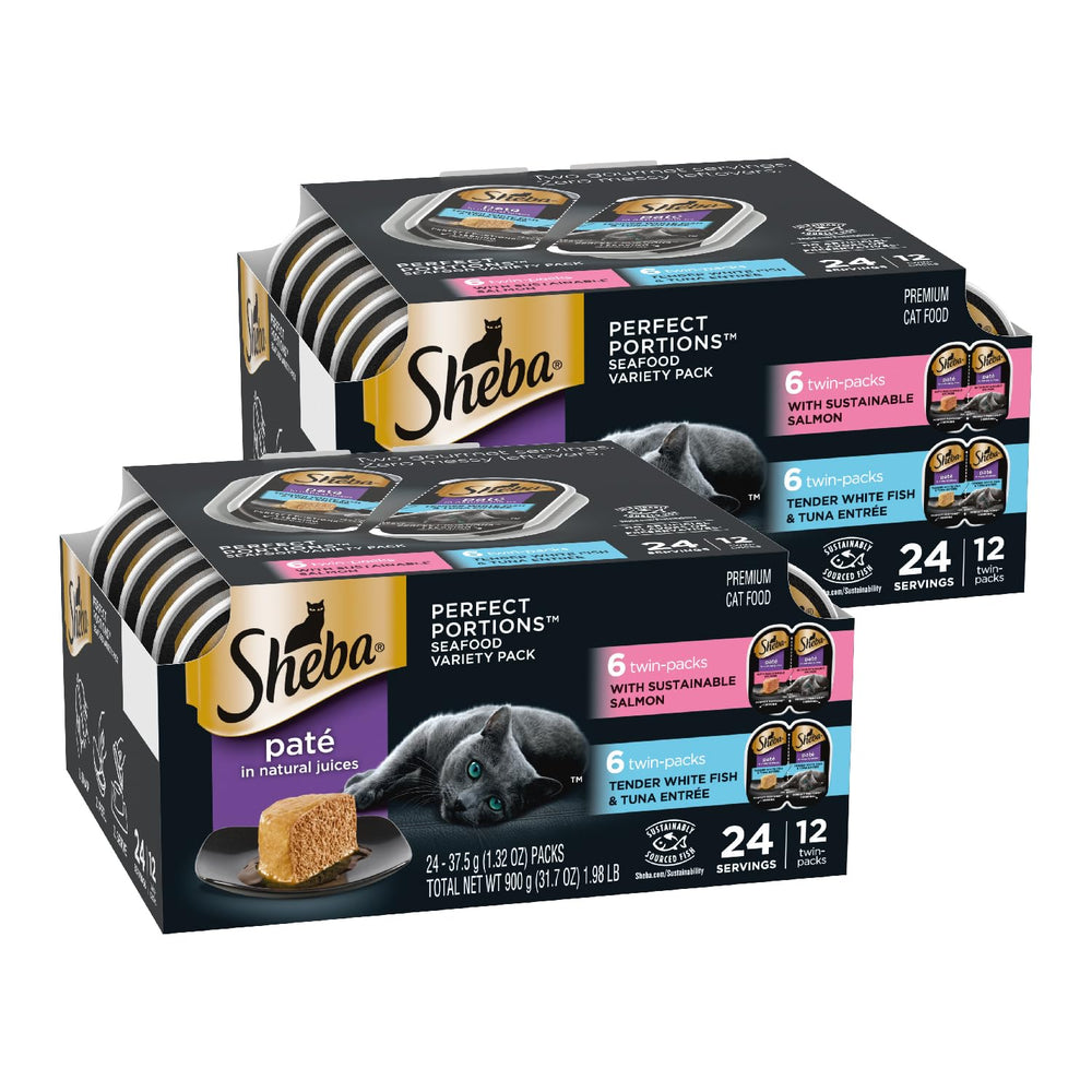 Sheba presentación frontal mariscos mostrando variedad y conveniencia