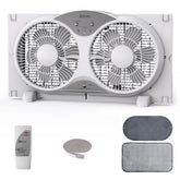 Ventilador shinic frontal instalado en ventana mostrando diseño compacto y eficiencia