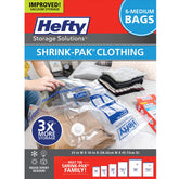 Shrink-Pak frente del empaque mostrando las seis bolsas y ahorro de espacio