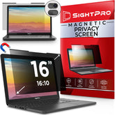 SightPro vista frontal del protector en portátil mostrando instalación rápida