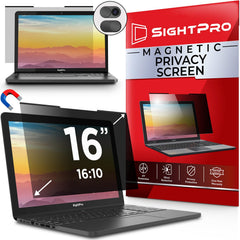 SightPro vista frontal del protector en portátil mostrando instalación rápida