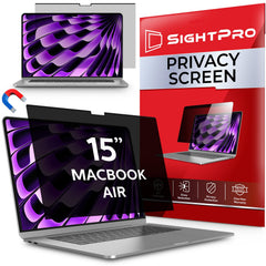 SightPro vista frontal acoplada en MacBook Air 15 beneficio privacidad inmediata