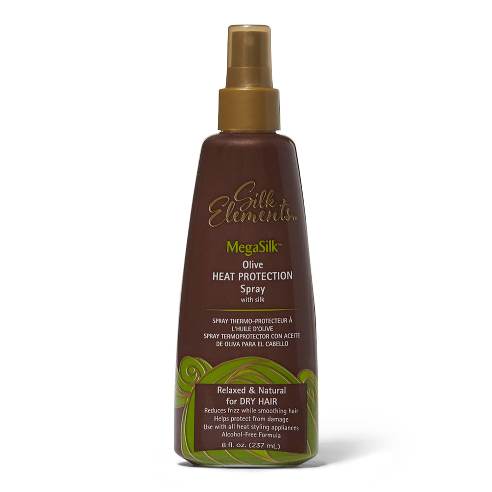 Silk Elements botella frontal 8oz mostrando etiqueta y beneficio anti-frizz