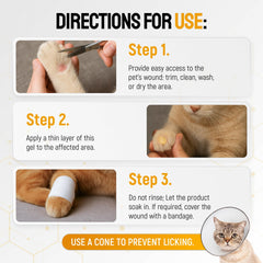 SILVER GRADE gel aplicado en una pequeña lesión de gato, cómodo y sin irritación