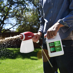 Simple Lawn Solutions etiqueta trasera con instrucciones y beneficios visibles