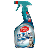 Simple Solution botella frente mostrando etiqueta y volumen, limpieza potente