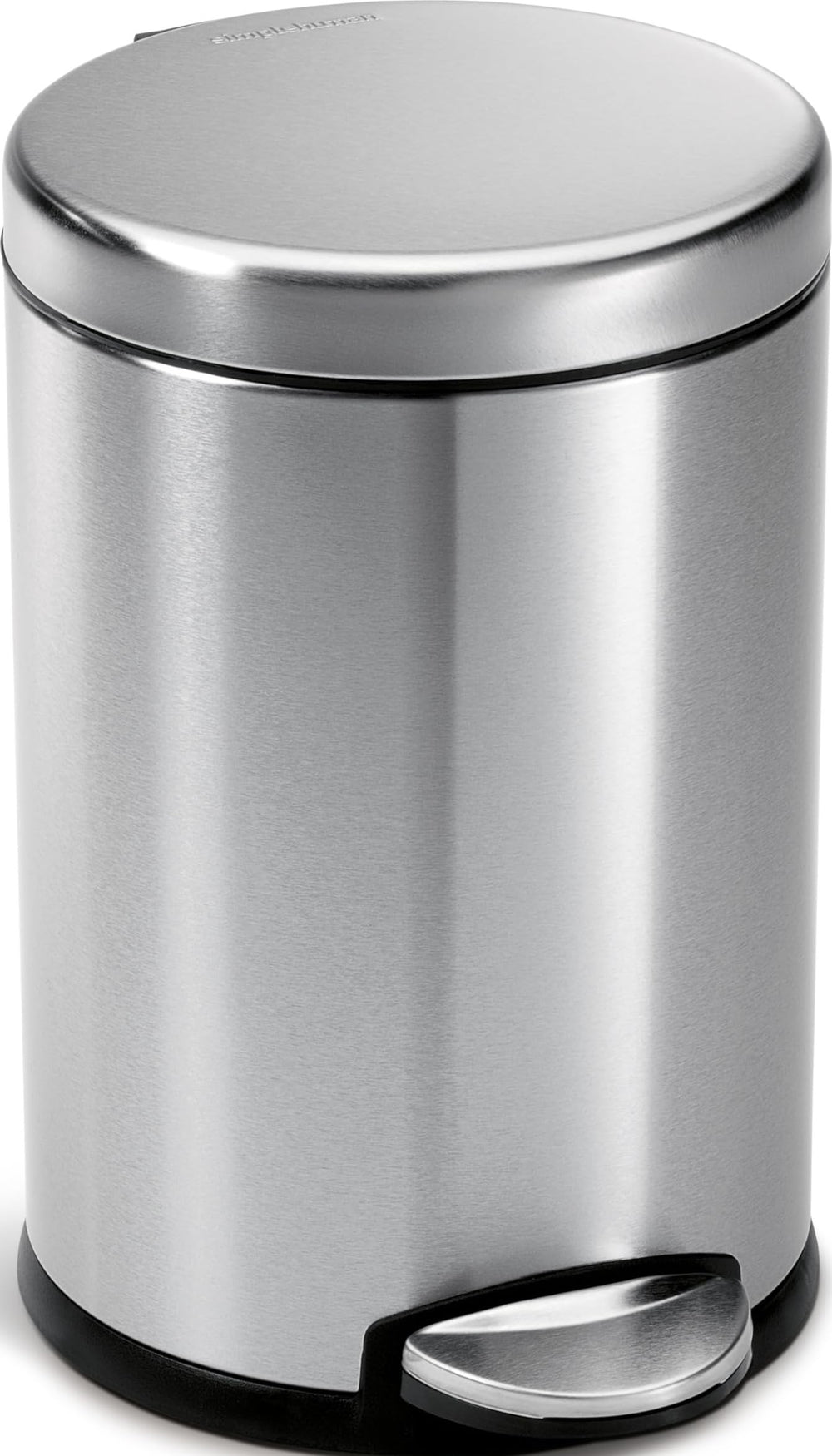simplehuman vista frontal en acero cepillado, aspecto limpio y moderno