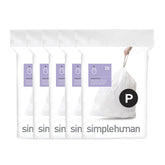 simplehuman paquete frontal mostrando 100 bolsas y ajuste limpio