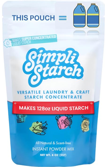 Simpli Starch empaque frontal que muestra rendimiento y cierre reutilizable