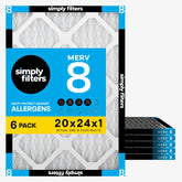 Simply filtro frontal empaque mostrando seis unidades y beneficio de reemplazo fácil