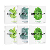 SIMPLY Gum frontal del empaque mostrando variedad y beneficio ecológico