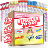 singles to go caja frontal mostrando 120 sobres para organización y comodidad