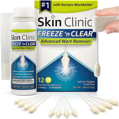 Skin Clinic frontal del empaque mostrando kit y beneficios rápidos