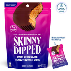 SkinnyDipped detalle de la cobertura de chocolate oscuro, contraste de sabor realzado