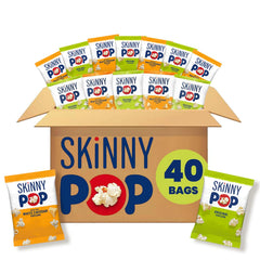SkinnyPop front packaging showing both Original and White Cheddar for easy identification and quick grab