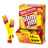 Slim Jim caja frontal mostrando 100 palitos y conveniencia para despensa
