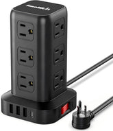 SMALLRT torre frontal mostrando 12 enchufes y 4 puertos USB, facilita organización