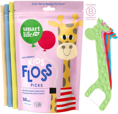 SmartLifeco paquete frontal de 200 flossers ecológicos mostrando colores y cantidad