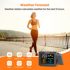 Detalle de la pantalla LCD SMARTRO SC91 con iconos de clima y números grandes