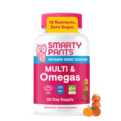 SmartyPants frente del envase mostrando 90 gomitas y beneficios