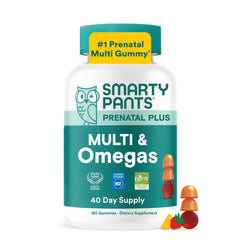 SmartyPants envase frontal mostrando 120 gomitas y etiquetado claro