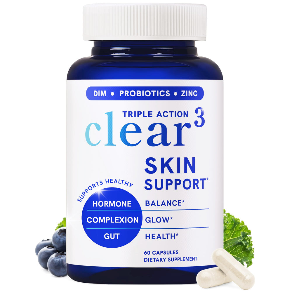 SMNutrition botella frontal mostrando Clear Skin Supplement y beneficio de apoyo integral