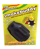 smokebuddy vista frontal del filtro personal mostrando diseño negro y portabilidad