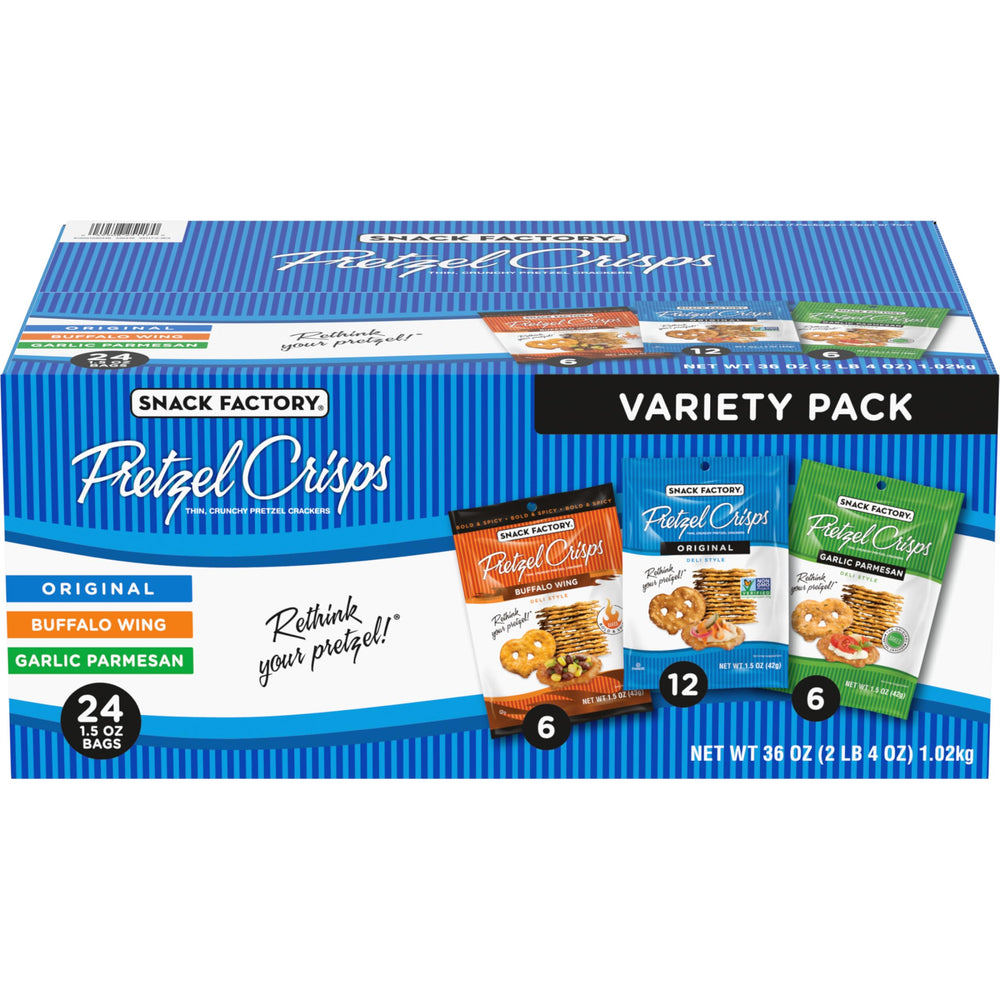 Snack Factory caja frontal mostrando los 24 sobres, conveniencia inmediata