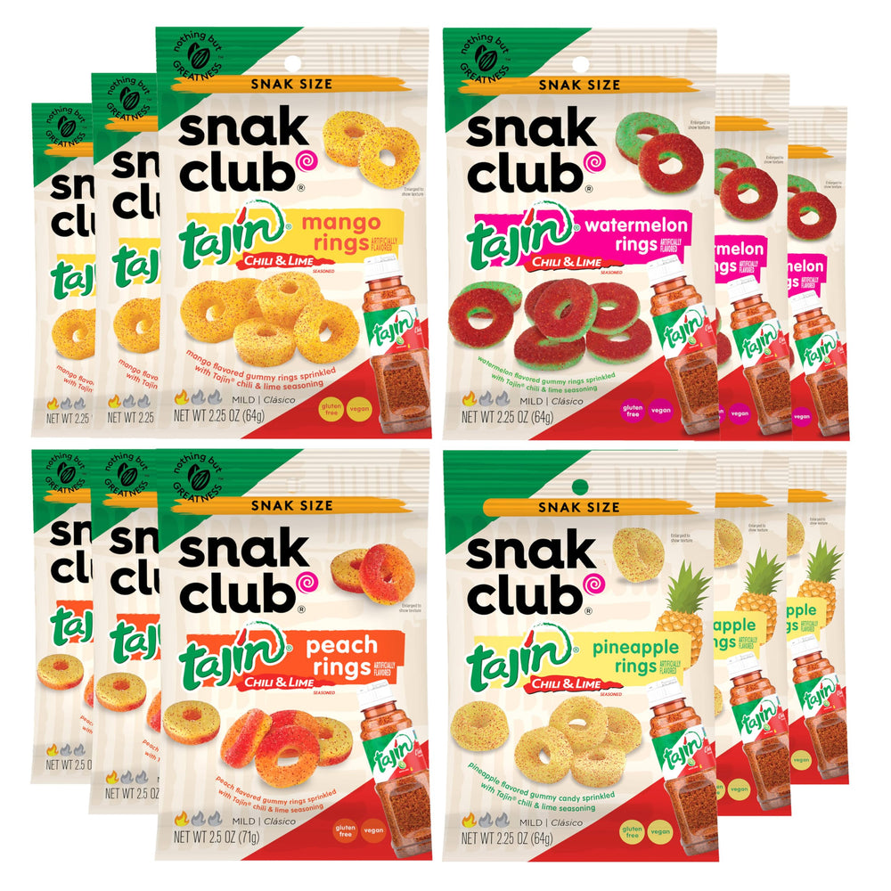 Snak Club frente del paquete variedad mostrando sabores y bolsitas prácticas