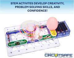 Snap Circuits ventilador con luz que cambia color demostrando un proyecto