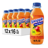 Snapple botella frontal mostrando etiqueta y mango, sabor reconocible