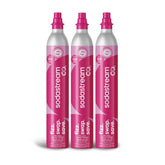 sodastream frontal del pack de tres cilindros rosa, reposición rápida