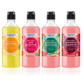 SodaStream pack frontal mostrando las cuatro botellas y variedad de sabores