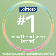 Softsoap botella junto a mano que muestra tamaño práctico