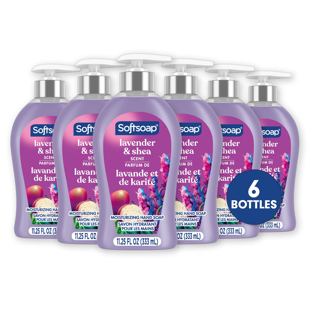 Softsoap frasco frontal Lavanda y Karité mostrando etiqueta y beneficio hidratante