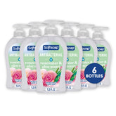 Softsoap botella frontal con fragancia rosa y aloe mostrando limpieza eficaz