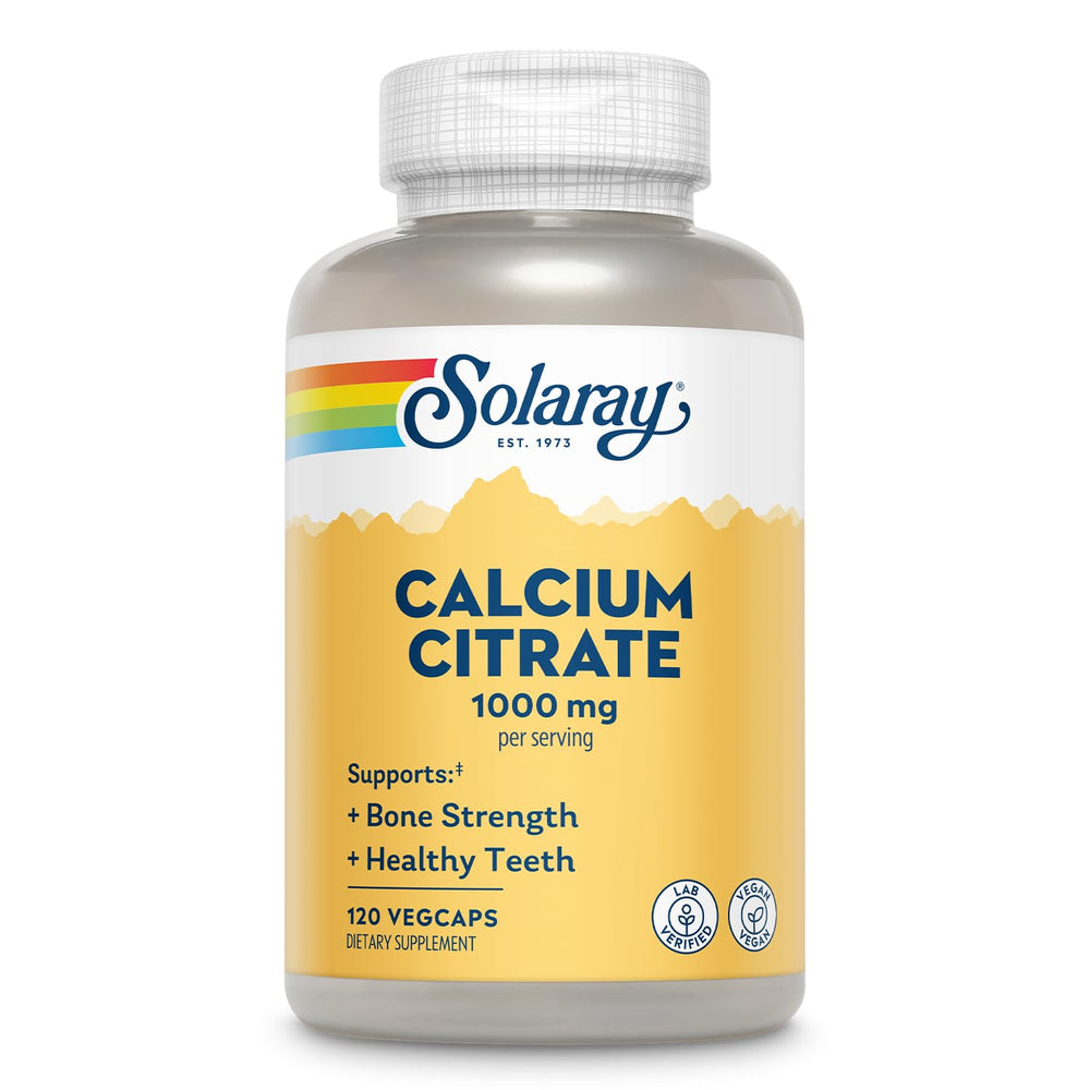 SOLARAY envase frontal de Calcium Citrate 1000 mg mostrando diseño y capacidad