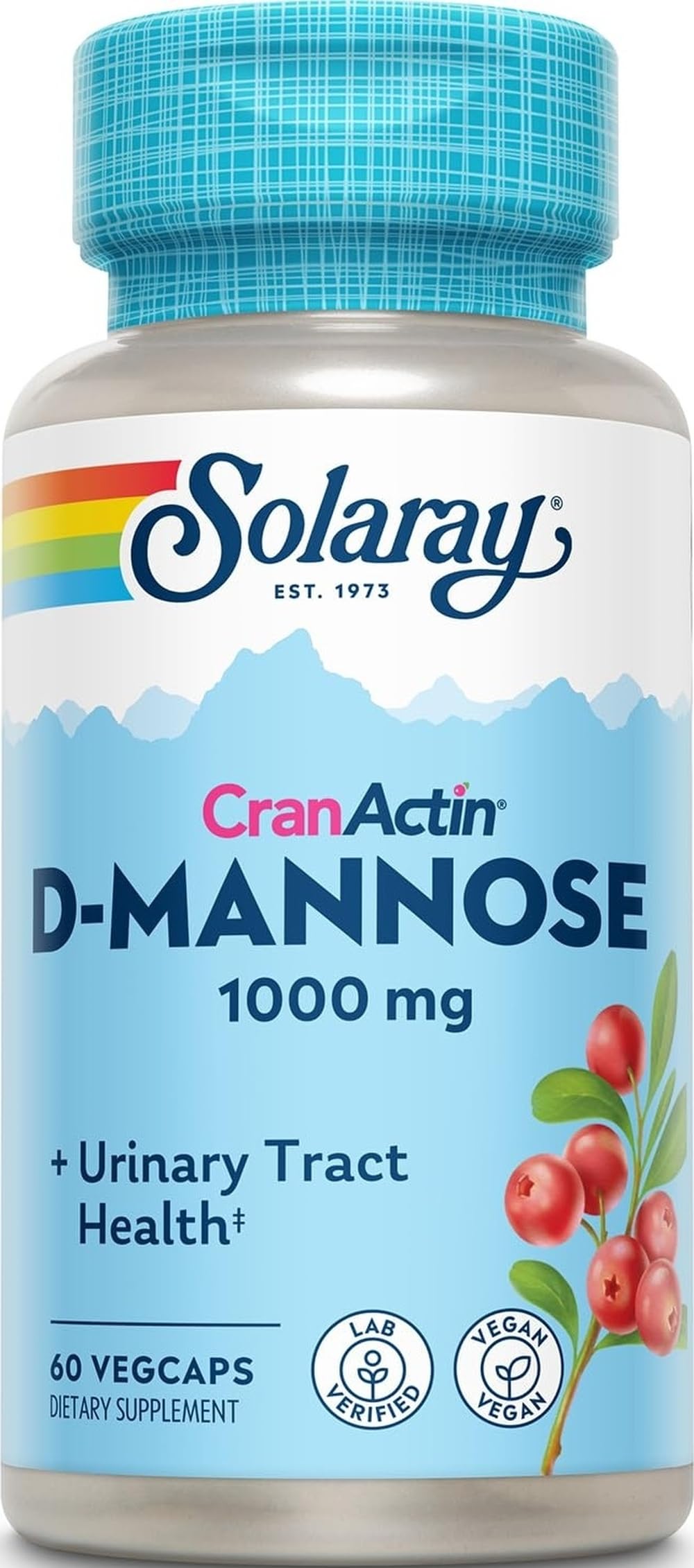 SOLARAY envase frontal mostrando D-Mannose con CranActin y beneficios claros