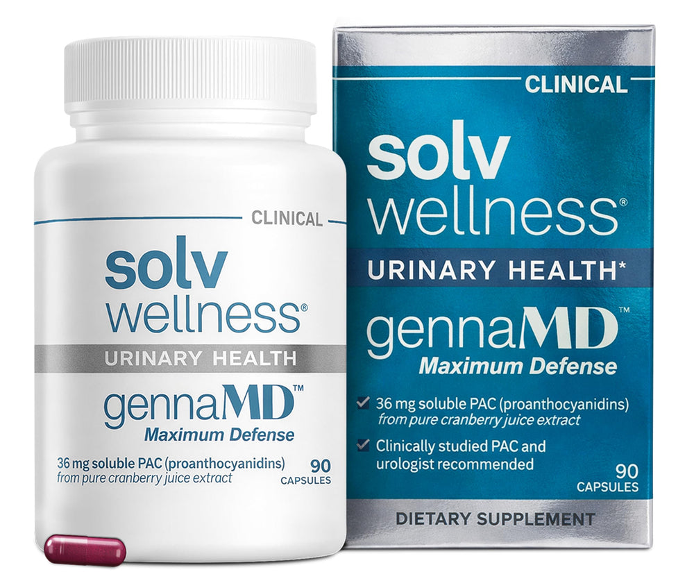 Solv Wellness frasco GennaMD frontal mostrando etiqueta clara y beneficio