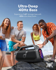 Soundcore Boom 2 Plus primer plano de woofers, graves profundos y claridad