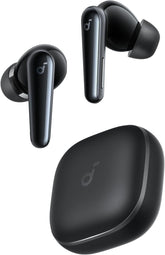 Soundcore Liberty 5 vista frontal con estuche, diseño compacto y carga prolongada
