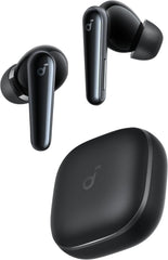 Soundcore Liberty 5 vista frontal con estuche, diseño compacto y carga prolongada