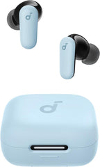 Soundcore P30i vista frontal del estuche y auriculares, diseño compacto y protección