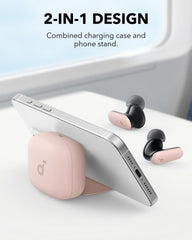 Soundcore P30i estuche usado como soporte de móvil para visualización manos libres